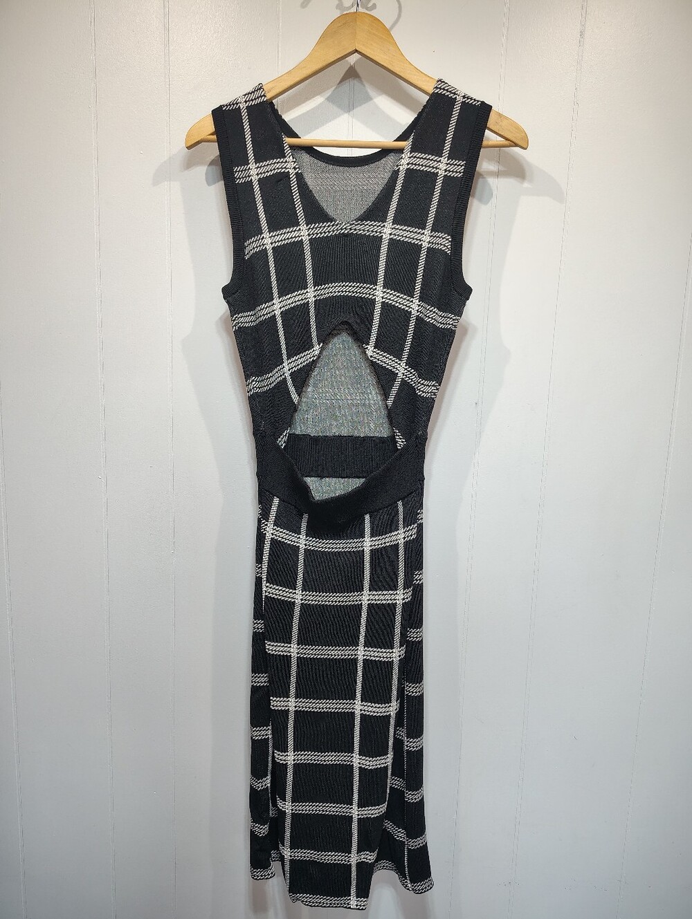 Rachel Roy Collection Plaid Knit Sleeveless Midi Dress Small Black Windowpane - Picture 4 of 10